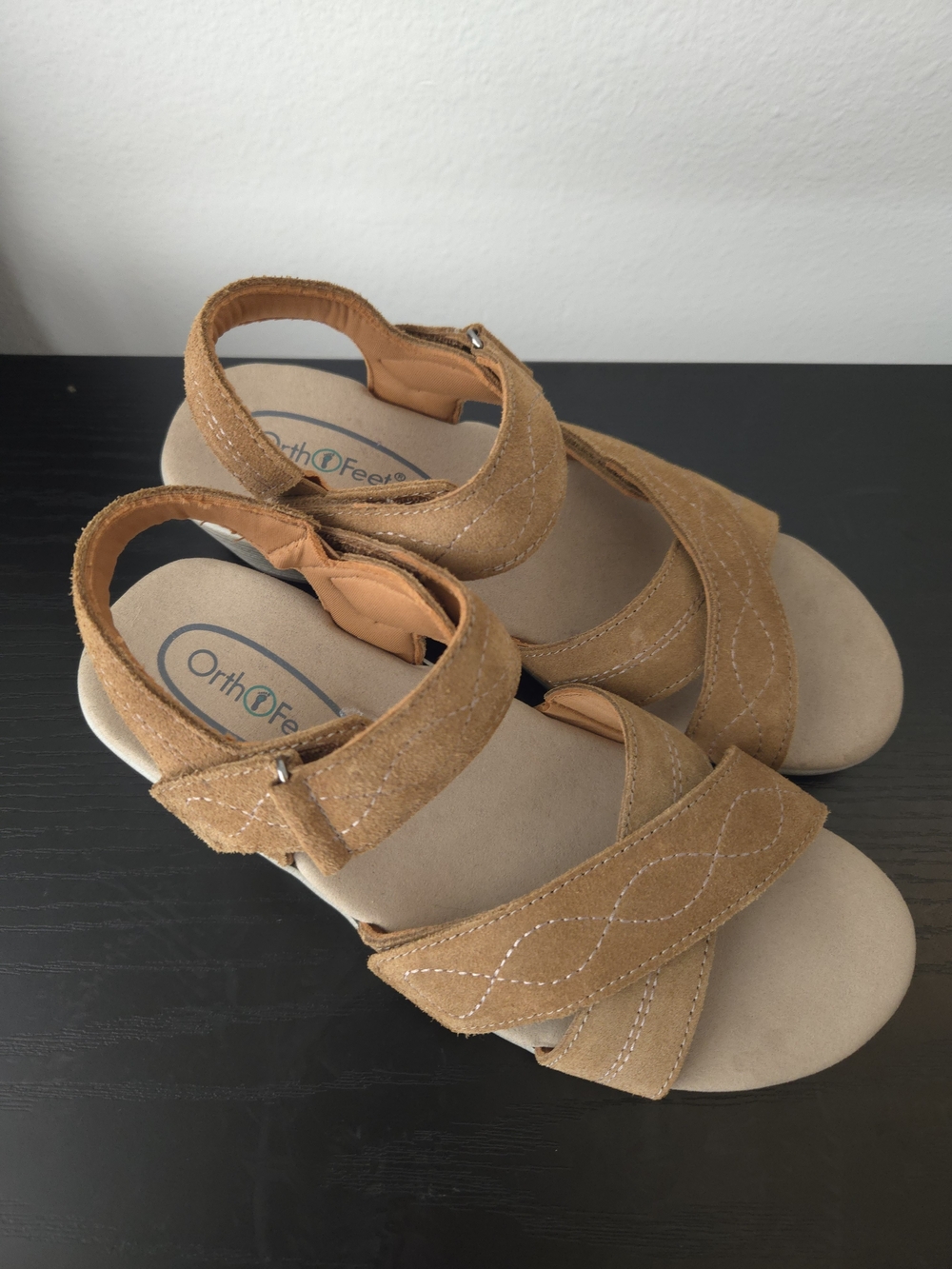 Orthofeet 62031 Holly Camel Women's Tan Suede Adjustable Comfort Sandals
